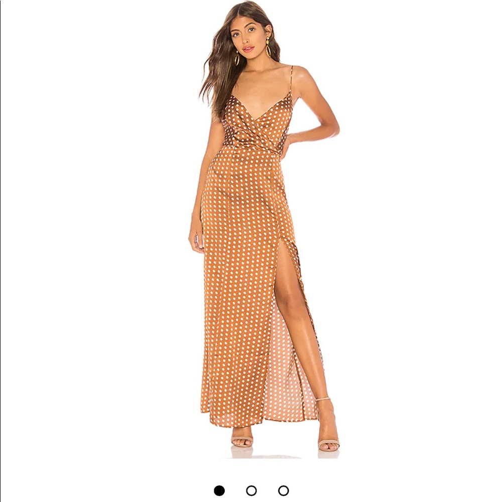 Lorie Slit Maxi Dress in Brown Polka Dot Size XS